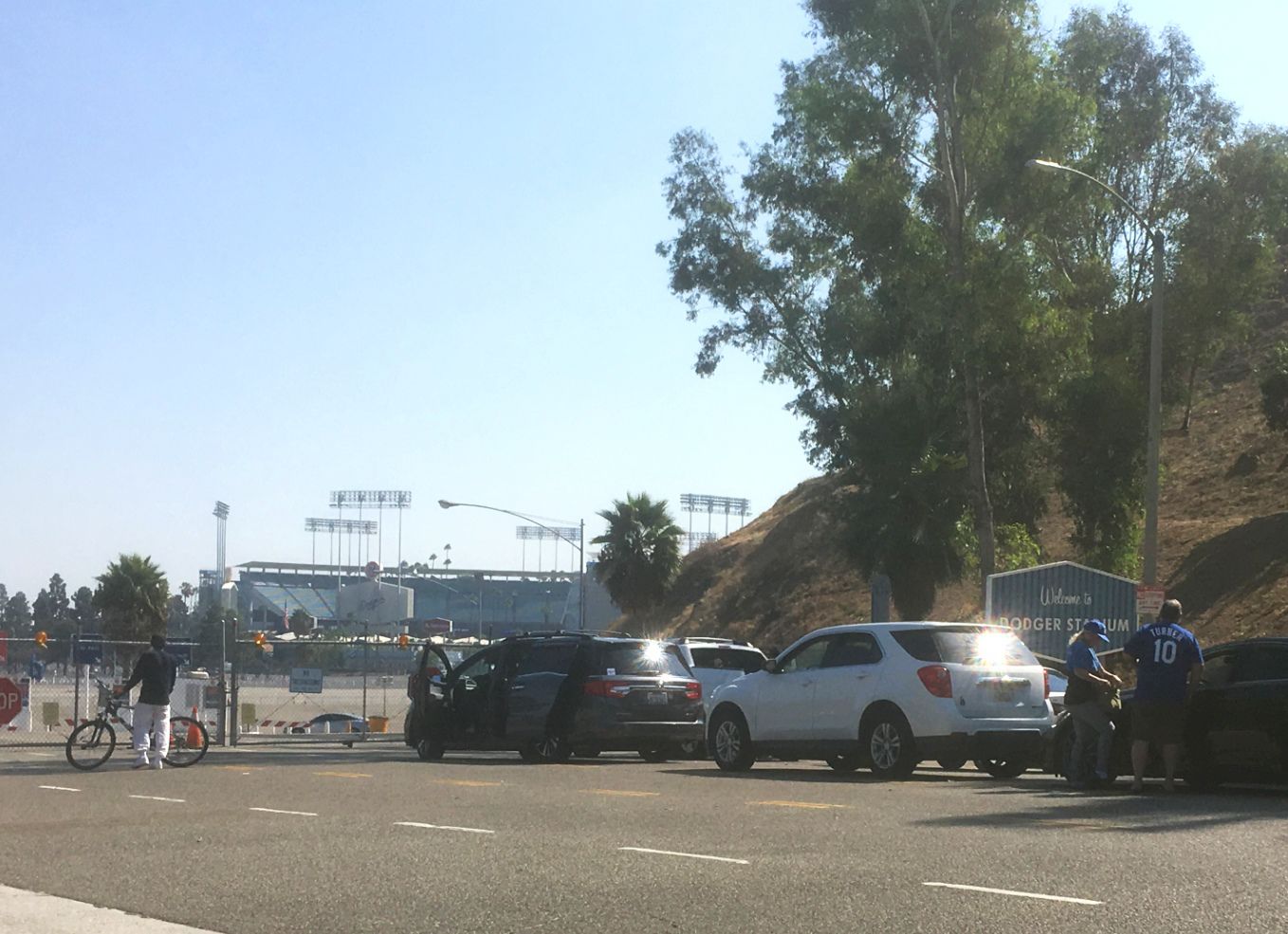 Dodger fans line up at Dodger Stadium gate